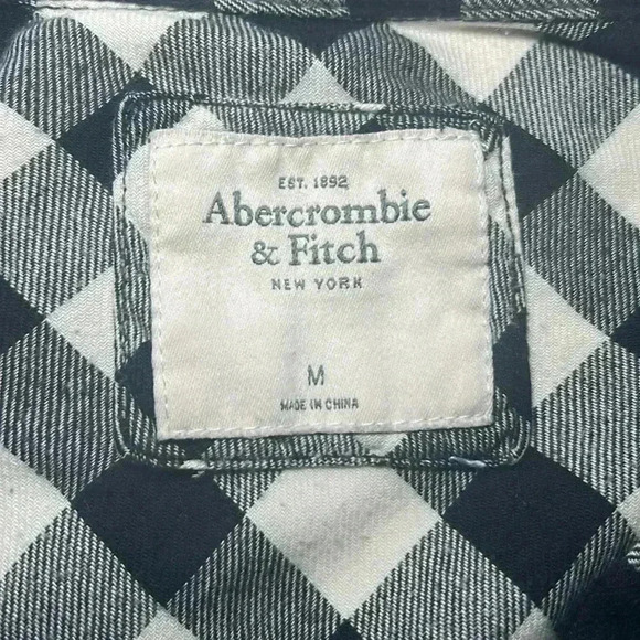 Abercrombie and Fitch Plaid Flannel Shirt Black White Medium - Picture 5 of 5